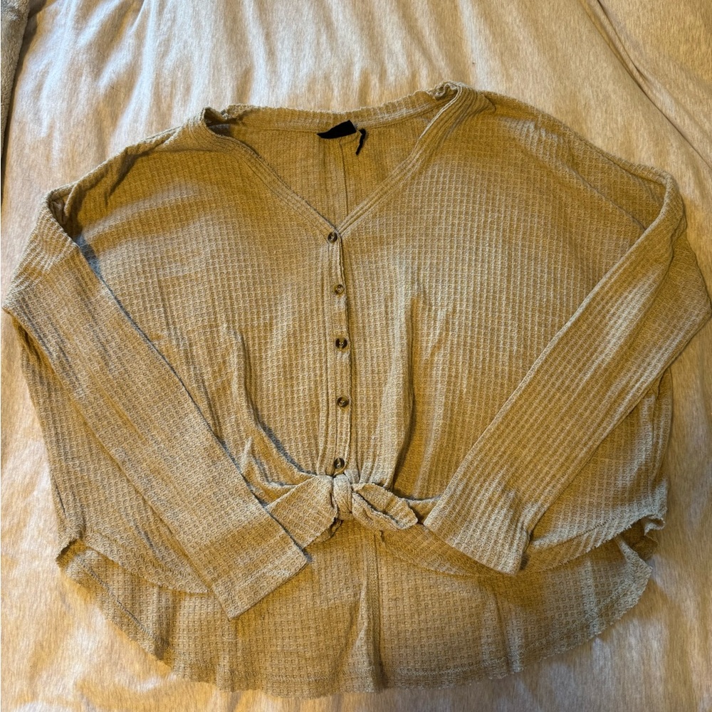 Tan Button-Up Knit Top